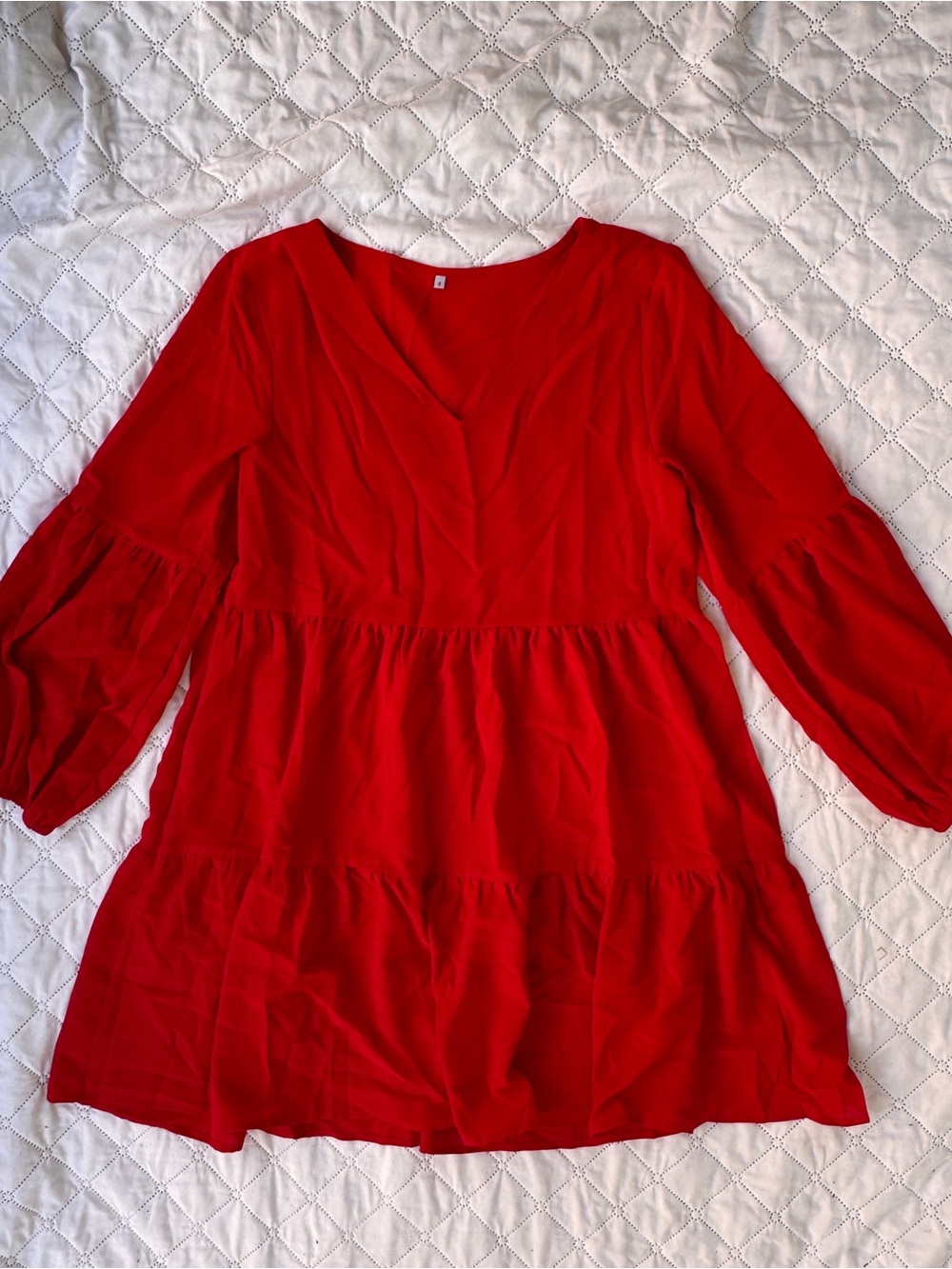 Red V-Neck Tiered Oversized Dress